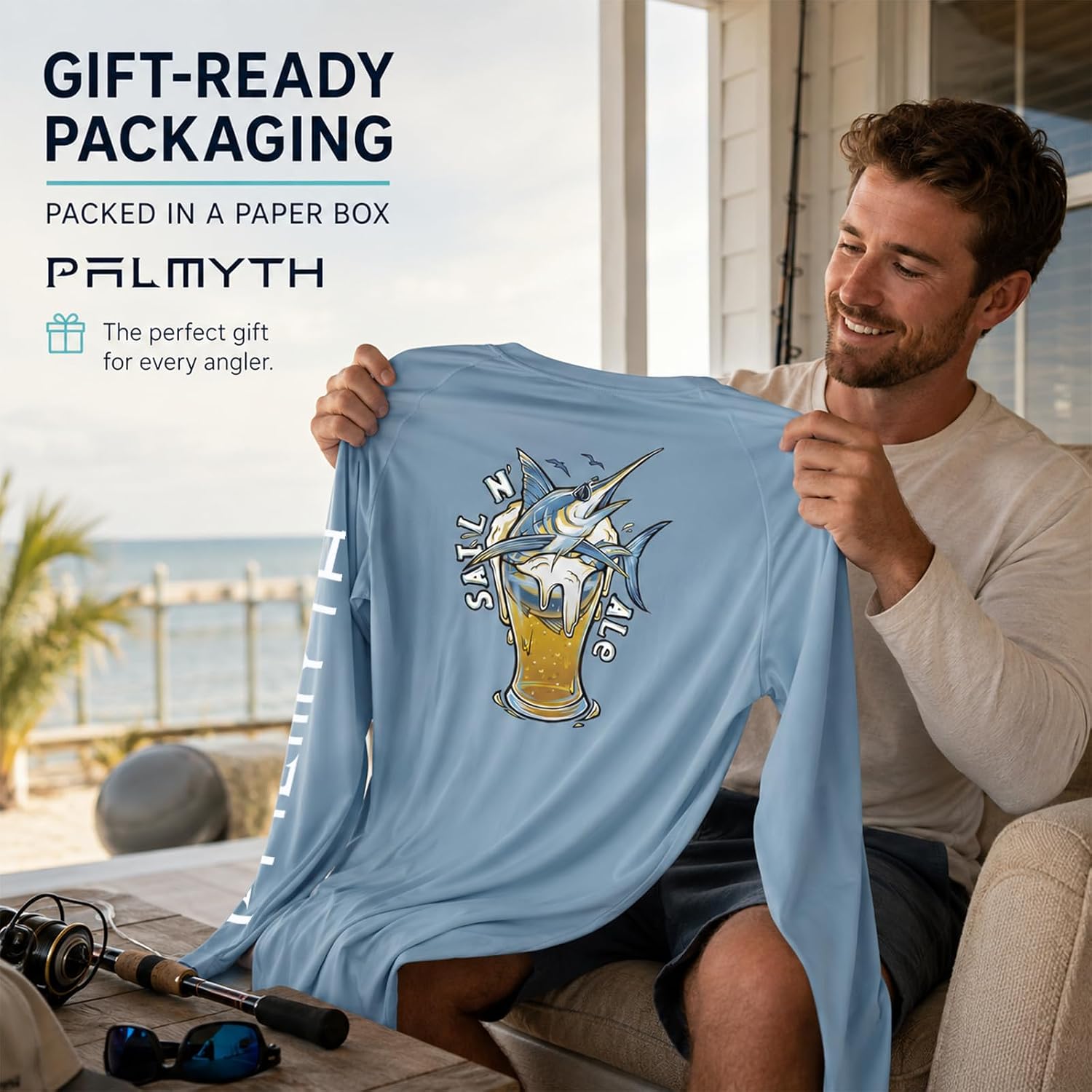 Palmyth Fishing Shirts for Men Long Sleeve UPF 50+ T Shirt Sun Protection