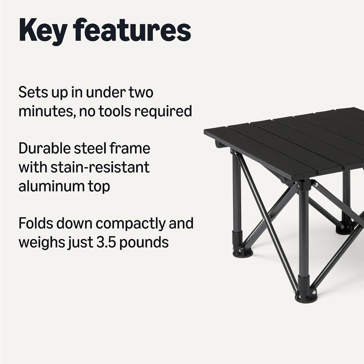 Amazon Basics Folding Camping Table, Made of Alloy Steel and Aluminum, Small, 15.7 x 16.1 x 11 Inches, 4.4 lbs, Black