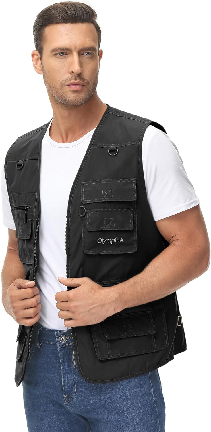 Lentta Men's Fishing Vest Summer Outdoor Lightweight Work Photo Vest 16 Pockets