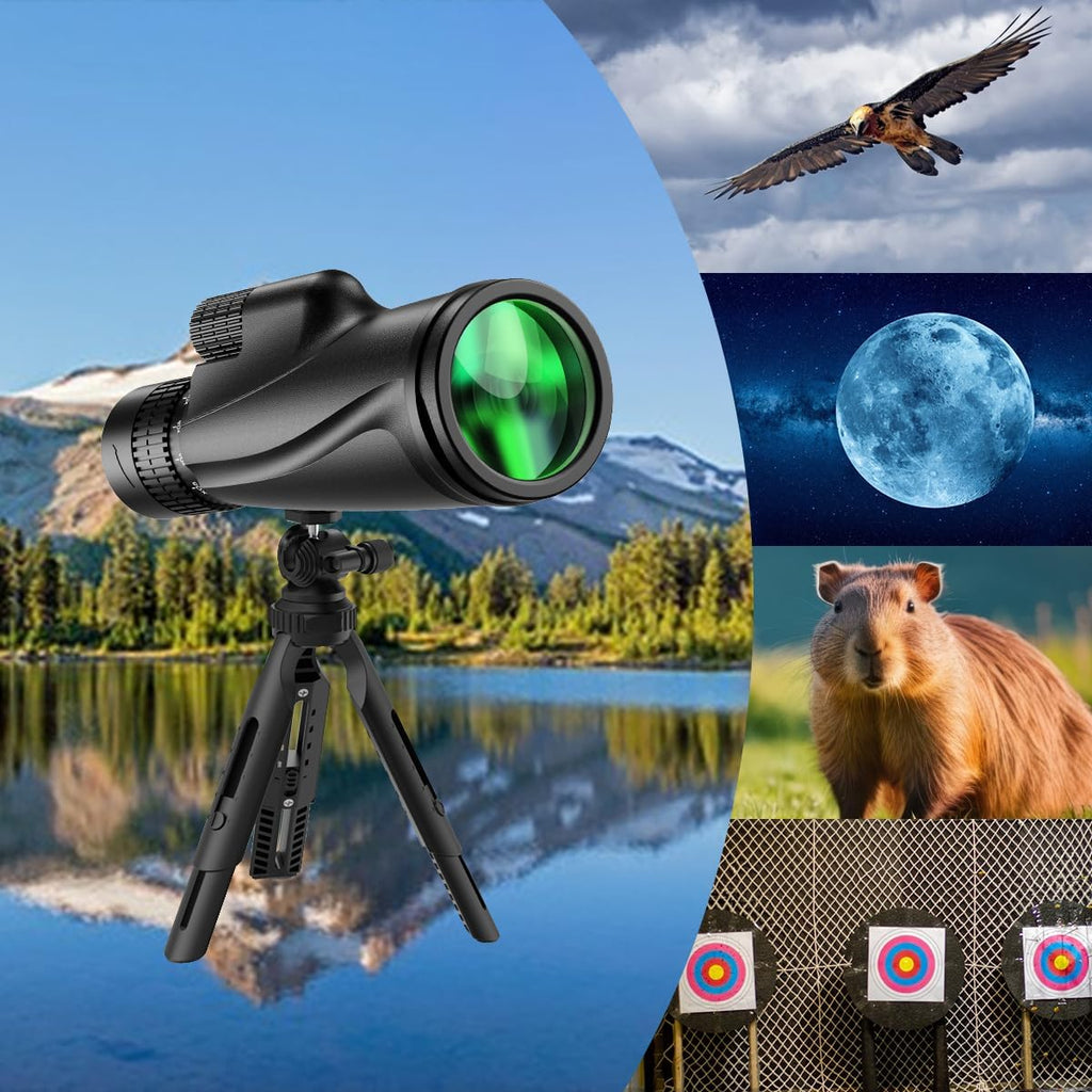 Monocular Telescope 80 x 100 High Powered Monoculars for Adults with Tripod, Monocular for Smartphone Suitable for Bird Watching Larger Vision Monoculars for Adults with BAK4 Prism & FMC Lens Black