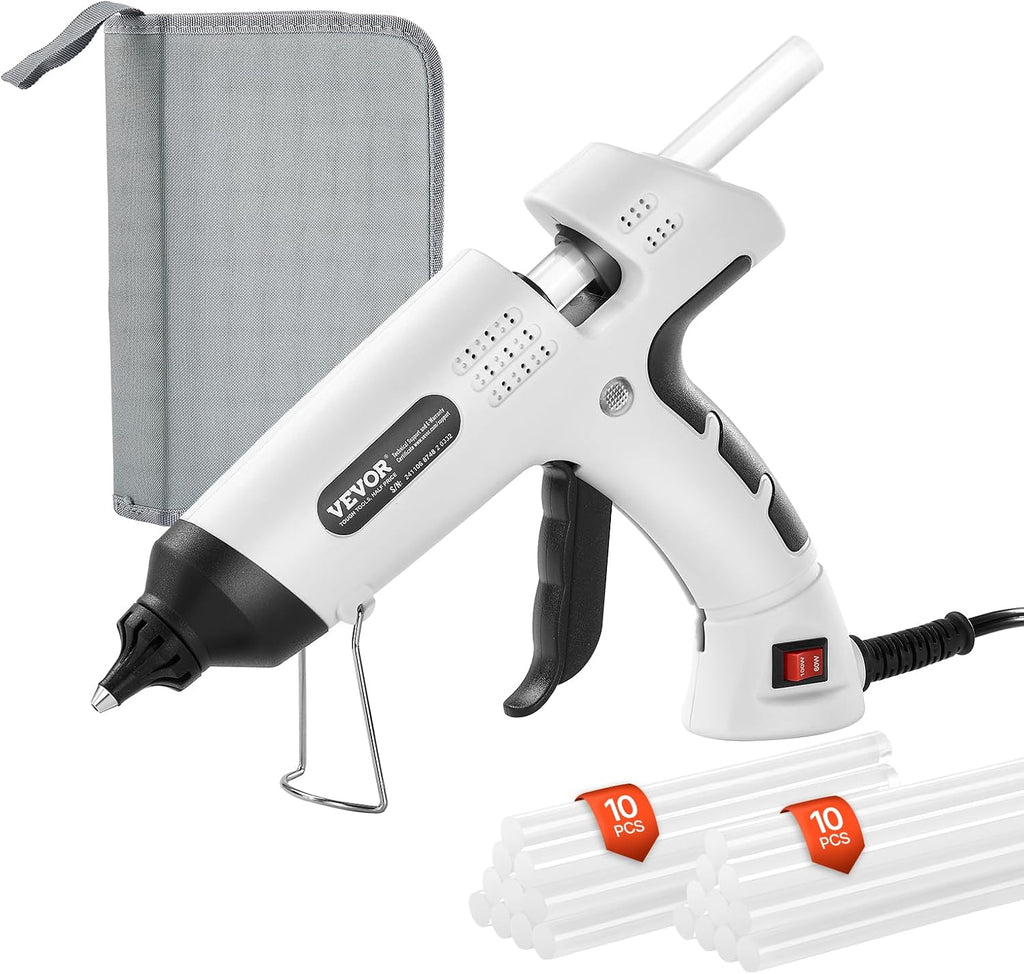 VEVOR Hot Glue Gun, 60/100W Dual Power, Mini Hot Glue Gun with 20 Premium Glue Sticks and Oxford Cloth Bag, Fast Preheating & High Temp Melt Glue Gun for Crafts, Arts, DIY, Quick Home Repairs, White