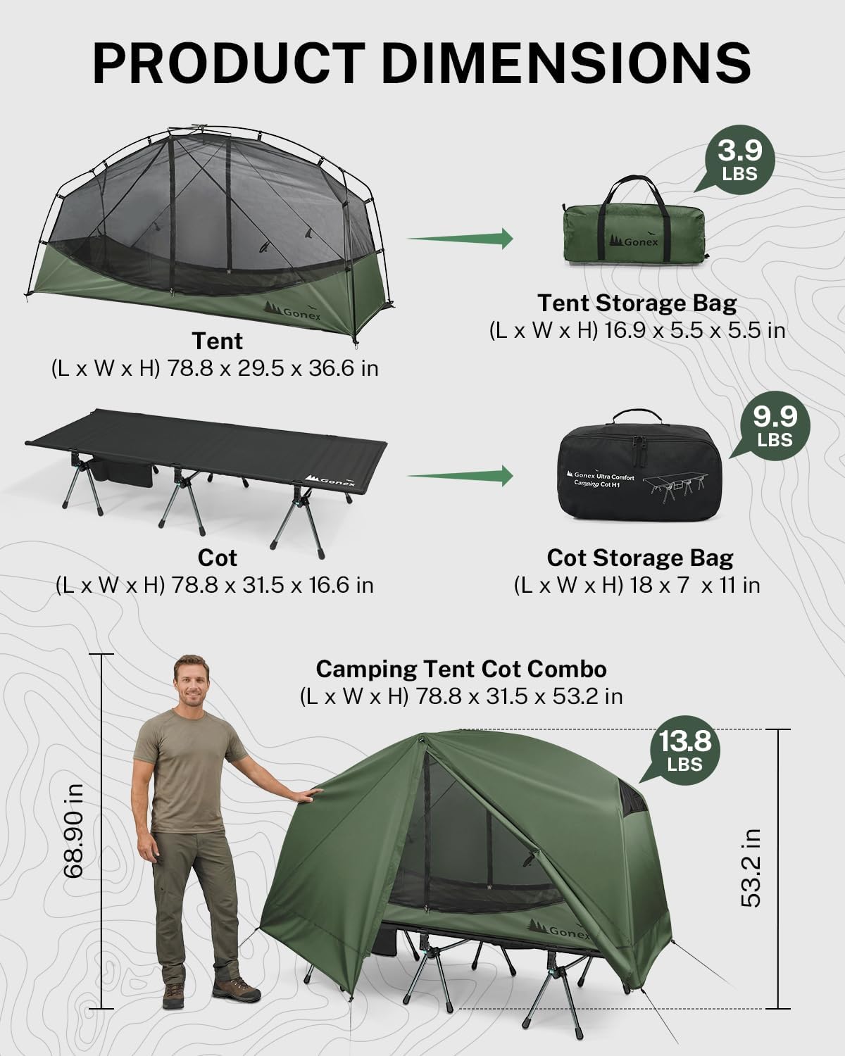 Gonex 31.5" Wide Camping Tent Cot 1 Person Folding Off-Ground Cot