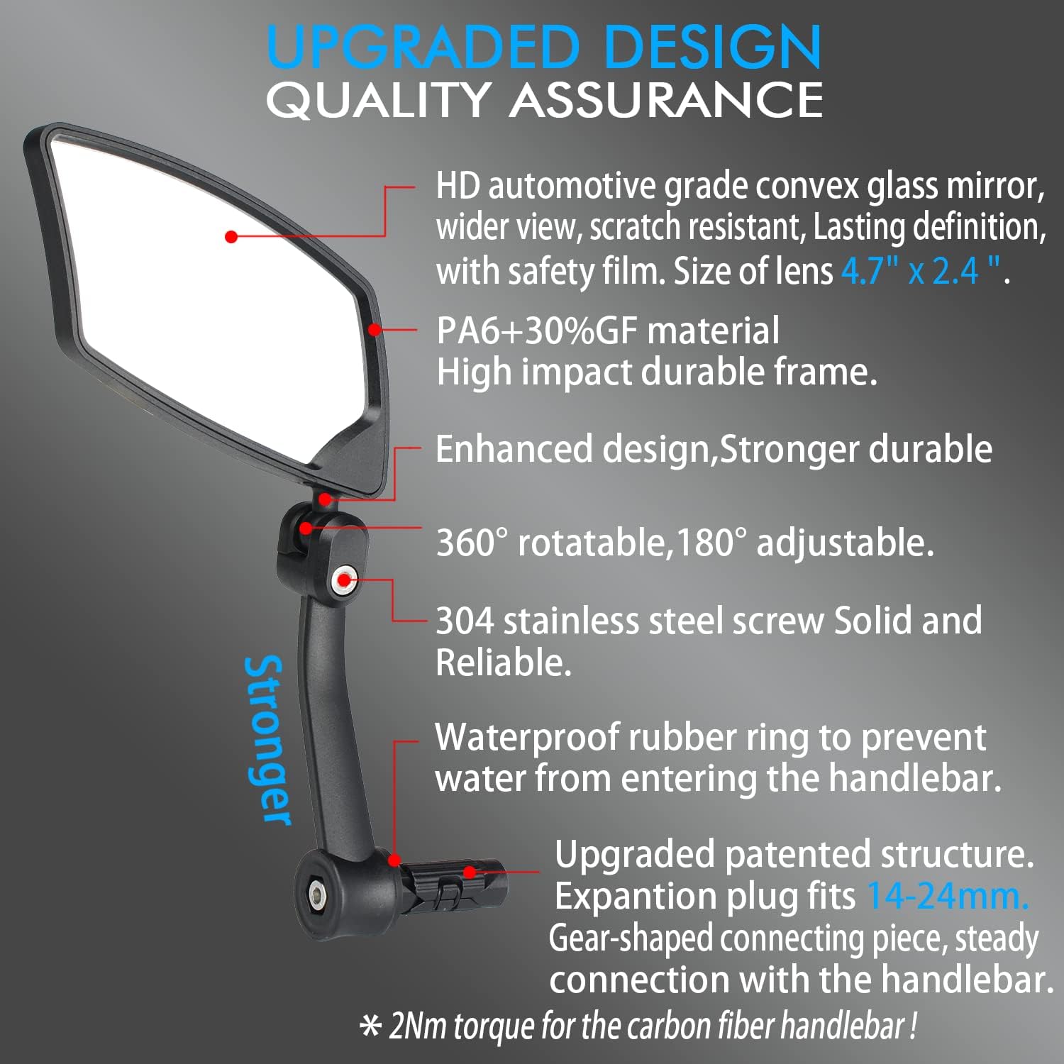 BriskMore Handlebar Bike Mirror - HD Blast-Resistant, Adjustable Rotatable Rearview Mirror for Left Side Bicycle