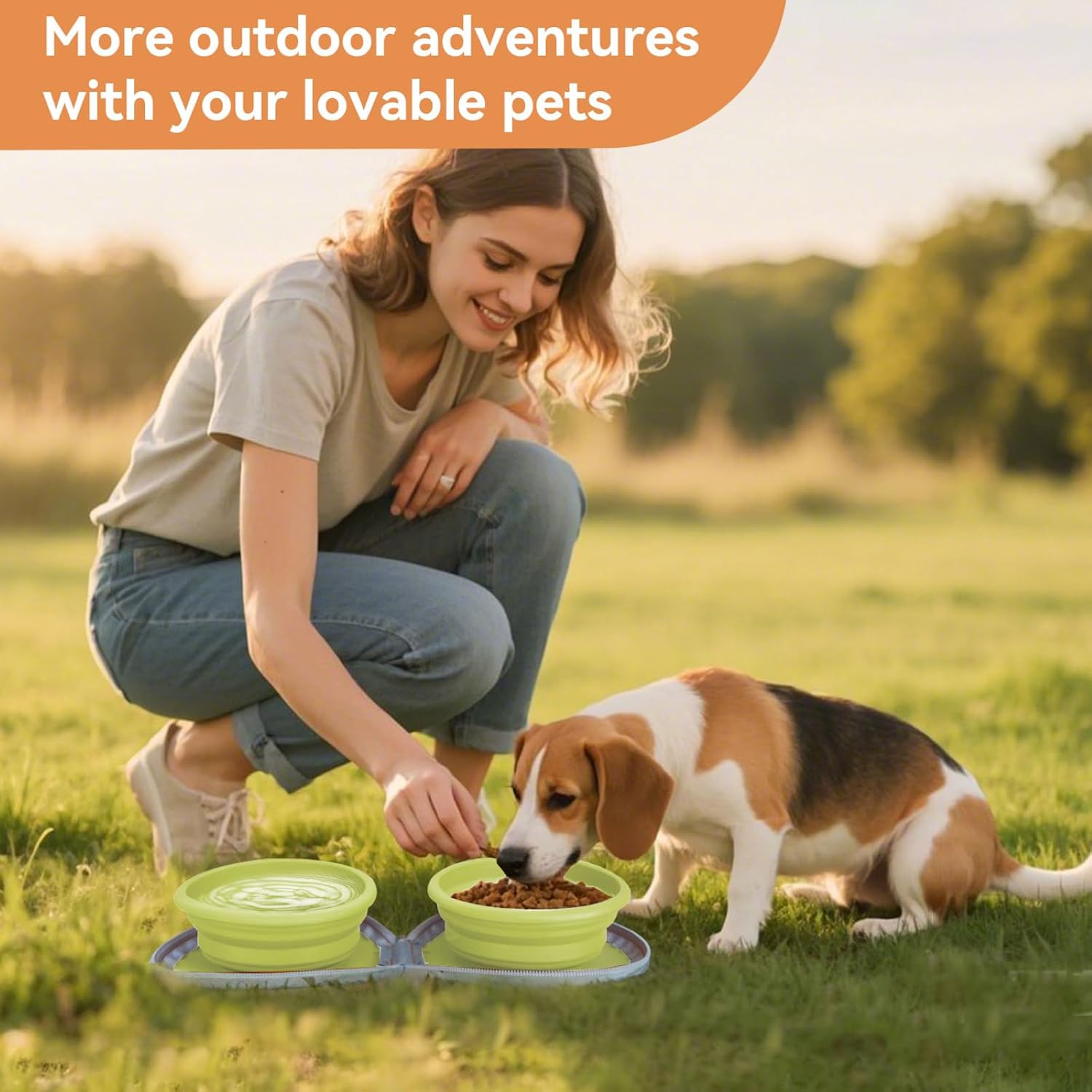 Collapsible 2-in-1 Silicone Pet Bowls (Beige)