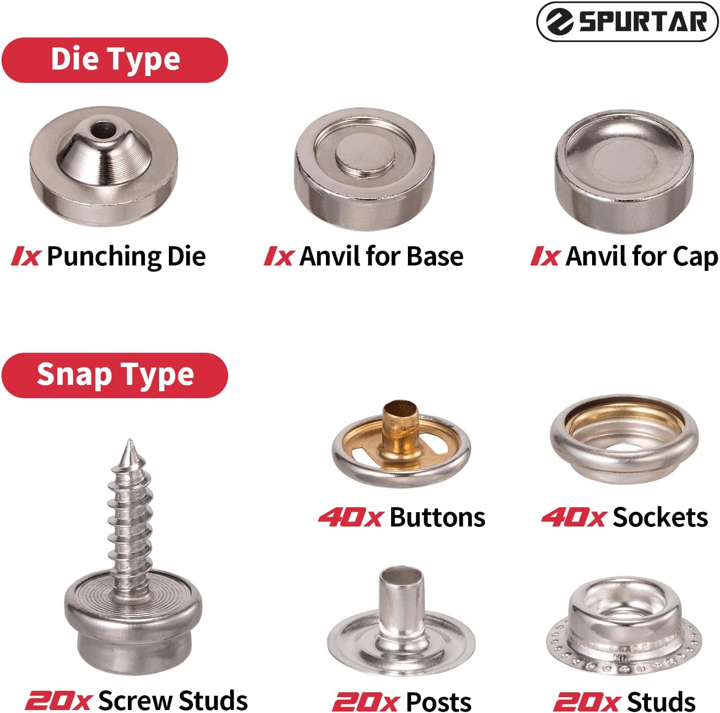 Spurtar Heavy Duty Snap Button Kit Adjustable 15mm Snap Fastener Tool