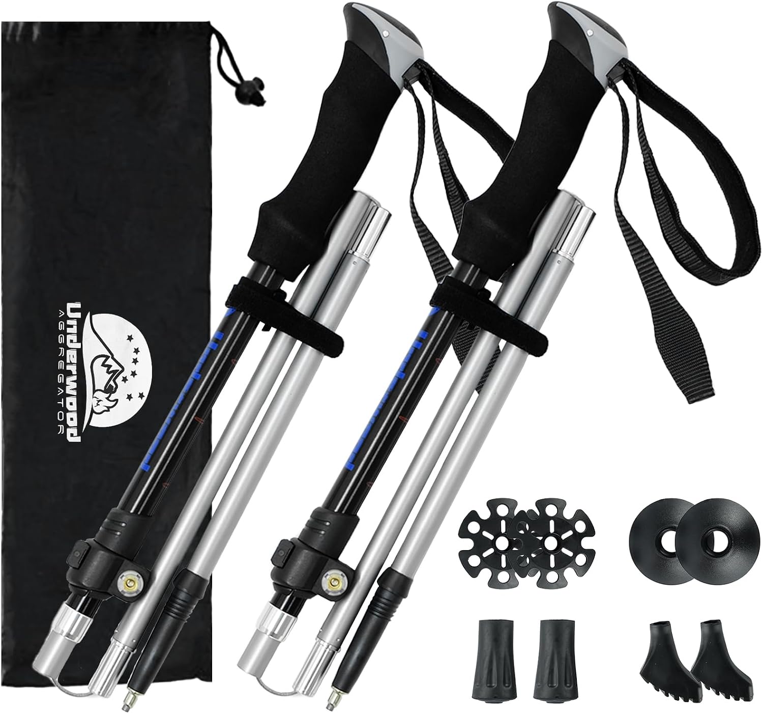 2 Pack Aluminum Trekking Poles, Tri-Fold Collapsible Walking Hiking Sticks | Adjustable, Quick-Lock, Lightweight, for Men Women Seniors Balance, Backpacking Camping Travel Gear by Underwood Aggregator
