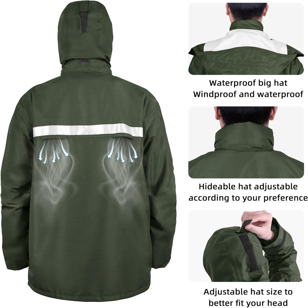 Coralrain Rain Suit Safety Waterproof Rain Jacket and Trouser Suit Raincoat With Hood lining For Men Women Adults Breathable