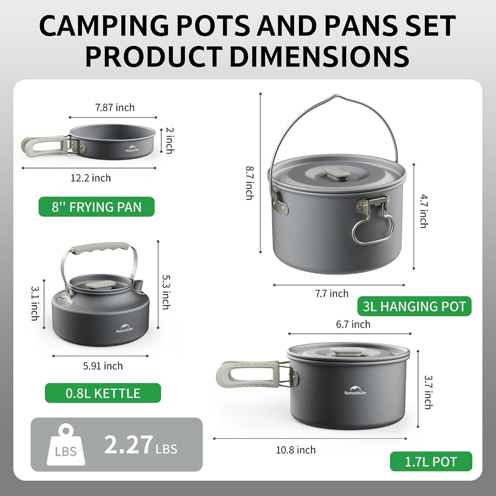 Naturehike Camping Cookware Set Mess Kit for Backpacking Gear, Camp Cooking Set, Camping Pots and Pans Set for Outdoor Backpacking Camping Hiking Picnic