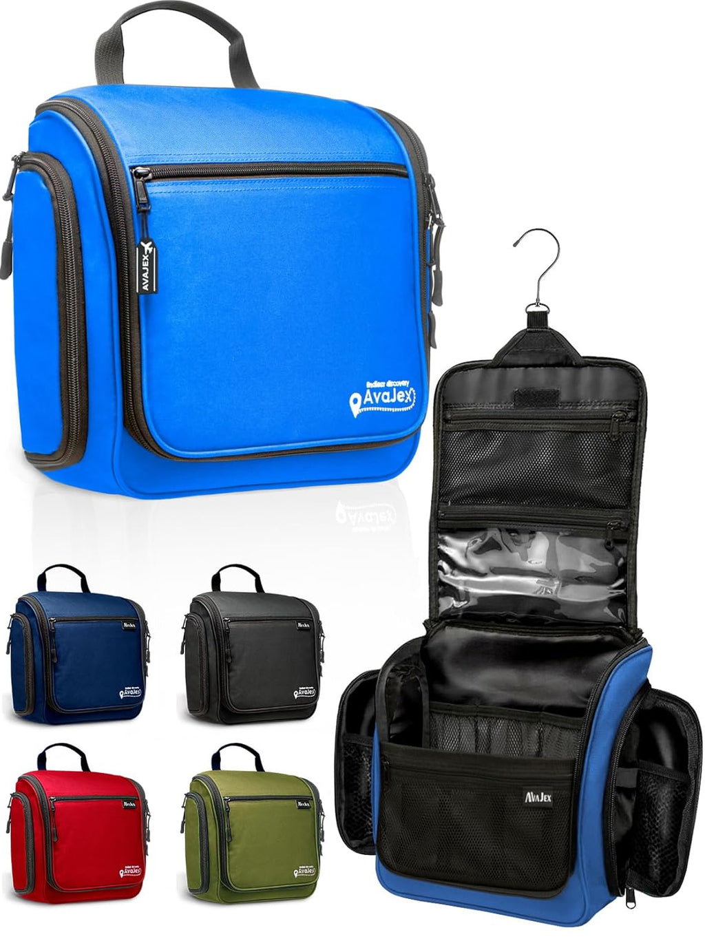 Travel Toiletry Bag for Men and Women - (10.6”x10.6”x3.2”) Large Hanging Toiletry Organizer - Waterproof Hygiene Bag with Metal XXL Swivel Hook, with Sturdy Zippers and 19 Compartments for Toiletries