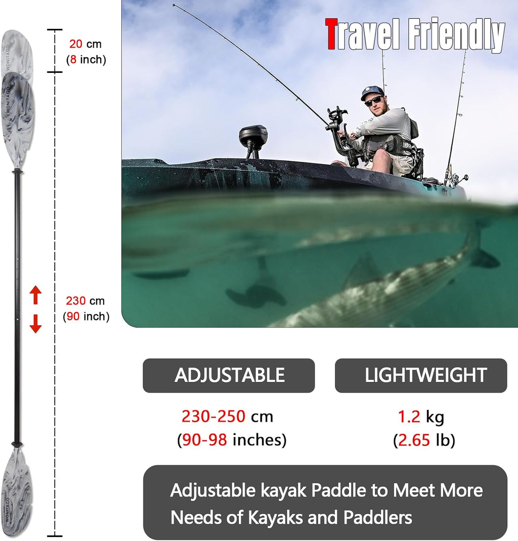 Angler Kayak Paddle Adjustable Fishing Kayak Oar with Paddle Leash