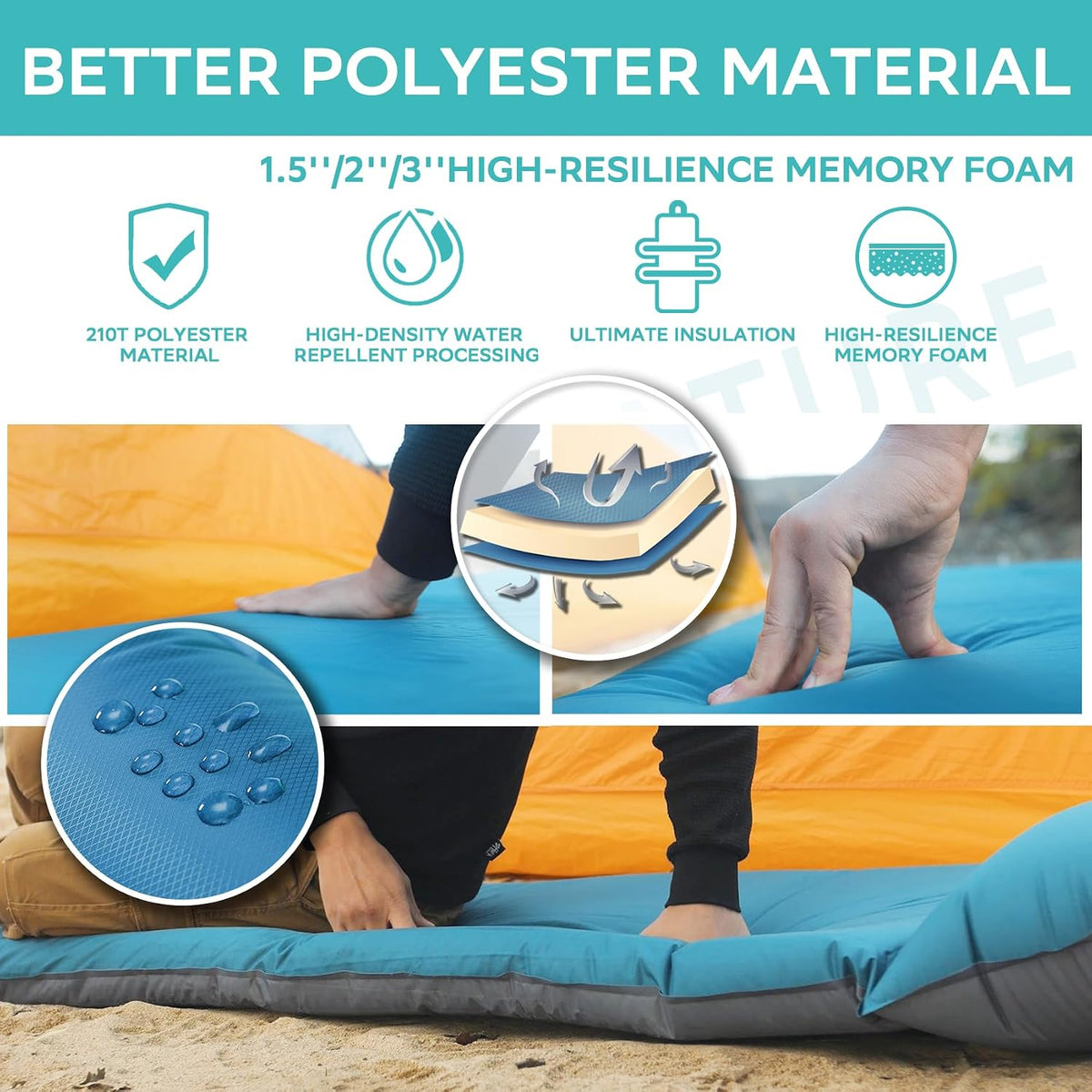 Clostnature 1.5in Lightweight Self Inflating Sleeping Pad for Camping