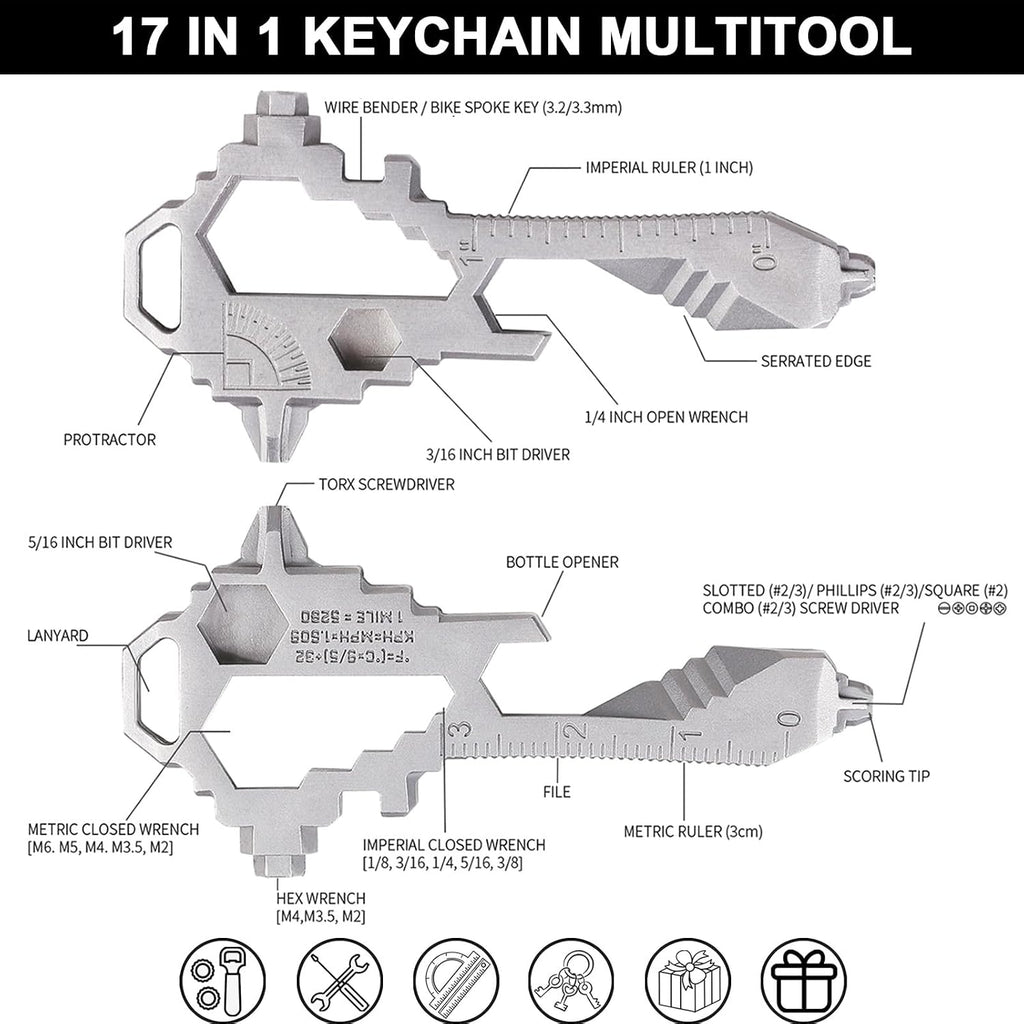 Herda Keychain Multitool - EDC Tool with 17+ Functions Gifts Bottle Opener