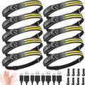 New LED Headlamp Rechargeable, 230° COB Super Bright Head Lights for Forehead, 6Mode Hard Hat Light for Adults, USB C Headband Flashlight for Work, Hiking, Running, Camping (10Pack)