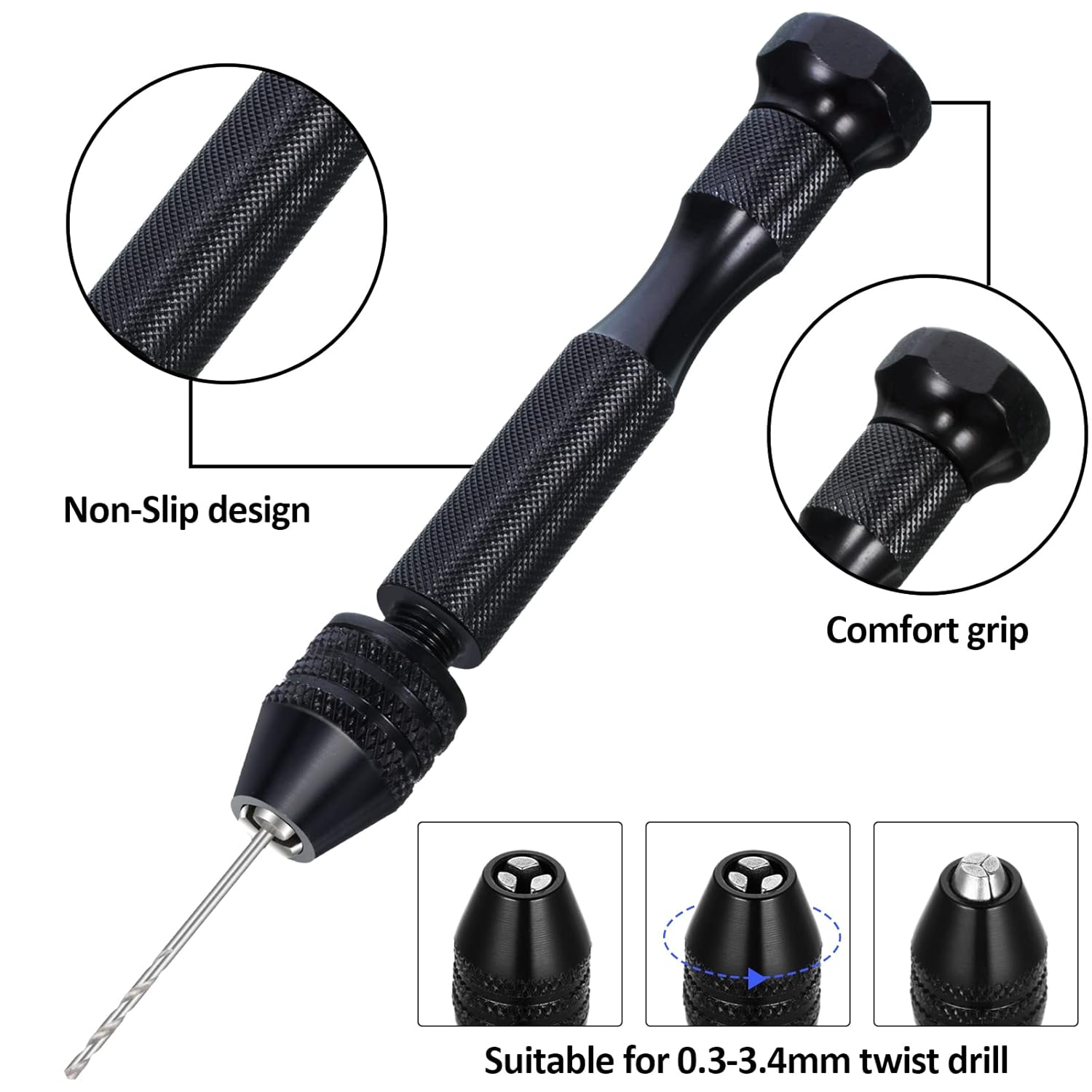 Mudder 57 Pcs Micro Drill Bits & Pin Vise Set 0.1-3mm, Black
