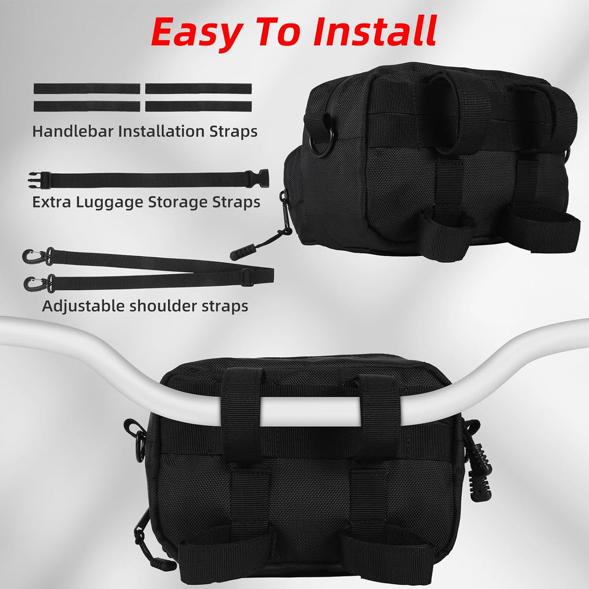 Universal Motorcycle Handlebar Bag, Motorcycle Bag Handlebar Tool Bag Fit for Front Fork Handle Bar Sissy Bar Motorbike Dirt Bike Bicycle Snowmobile Quad ATV