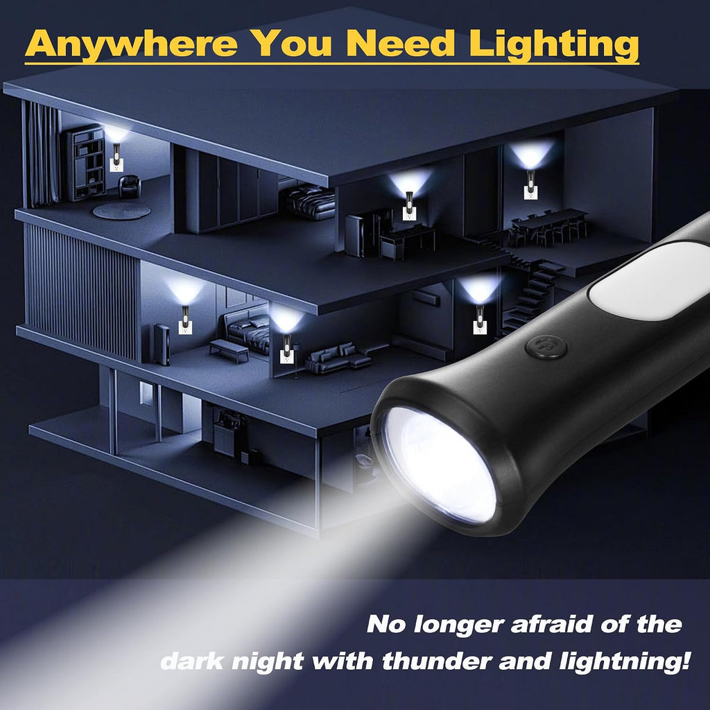 ROSSEX 4 in 1 Emergency Lights for Home Power Failure, 2 Pcs Rechargeable LED Flashlight Plug in Wall, Automatic Turn-On Power Outage Night Light Flashlight for Hurricane Preparedness Items