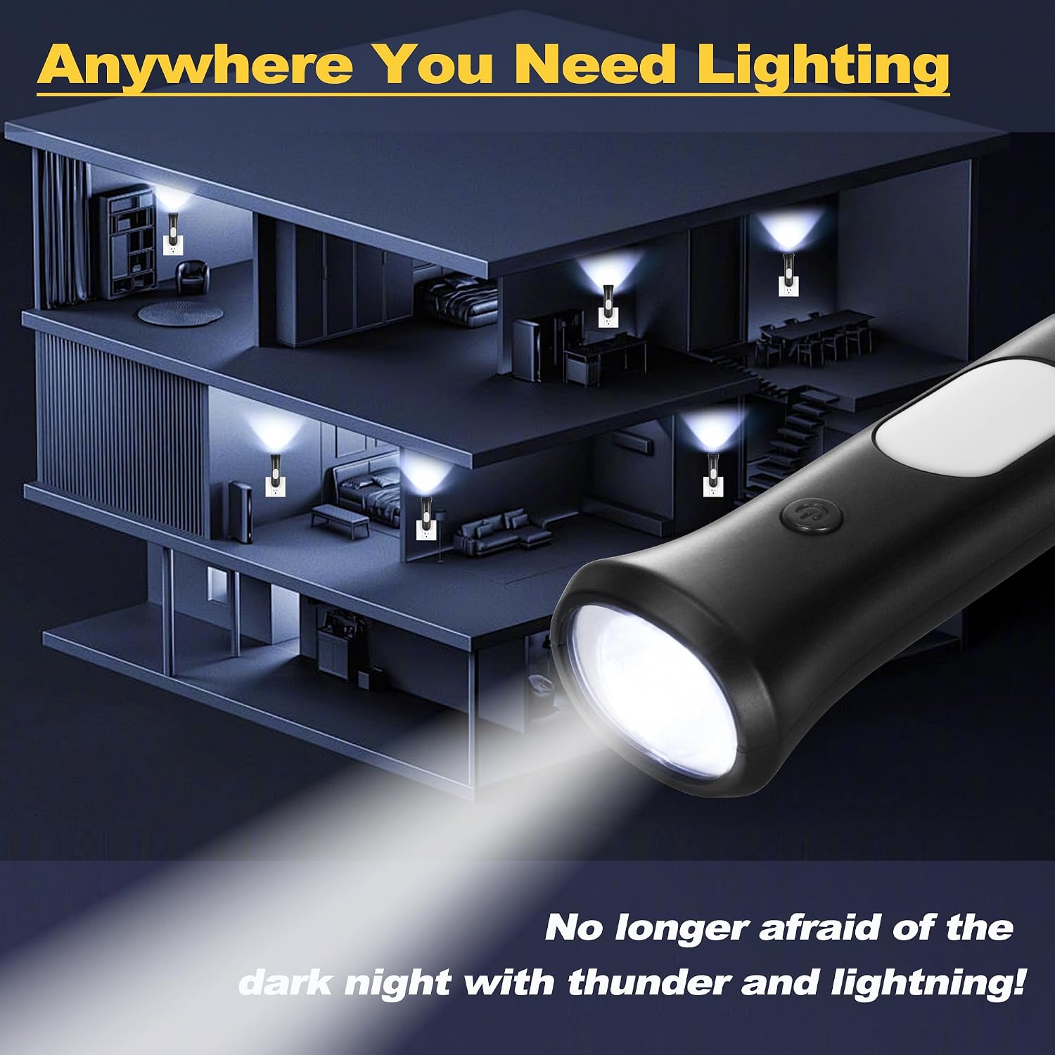 ROSSEX 4 in 1 Emergency Lights for Home Power Failure, 2 Pcs Rechargeable LED Flashlight Plug in Wall, Automatic Turn-On Power Outage Night Light Flashlight for Hurricane Preparedness Items
