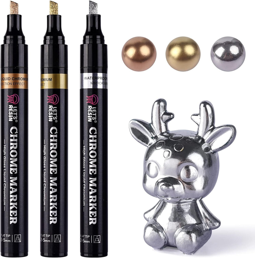 LET'S RESIN Liquid Mirror Chrome Metallic Markers 3 Colors,Reflective Gloss