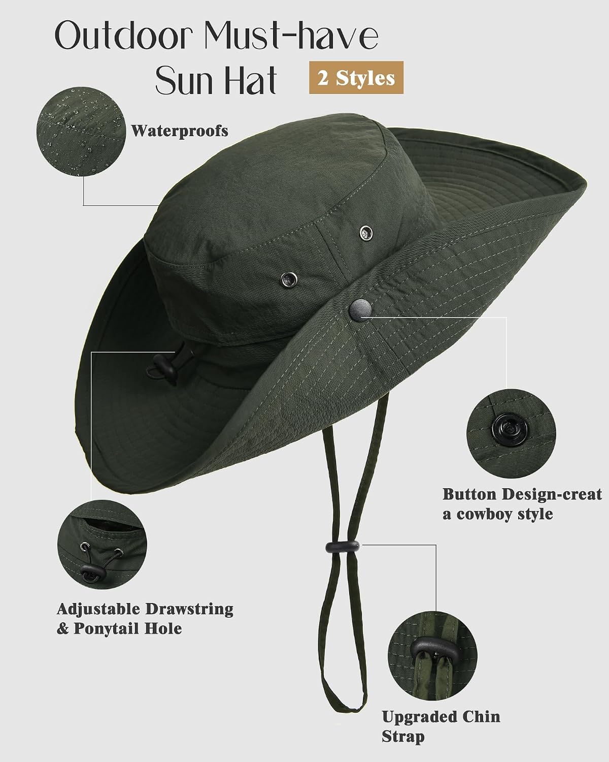 FURTALK Sun Hats for Women Ponytail Wide Brim Summer Packable Cowboy Hat