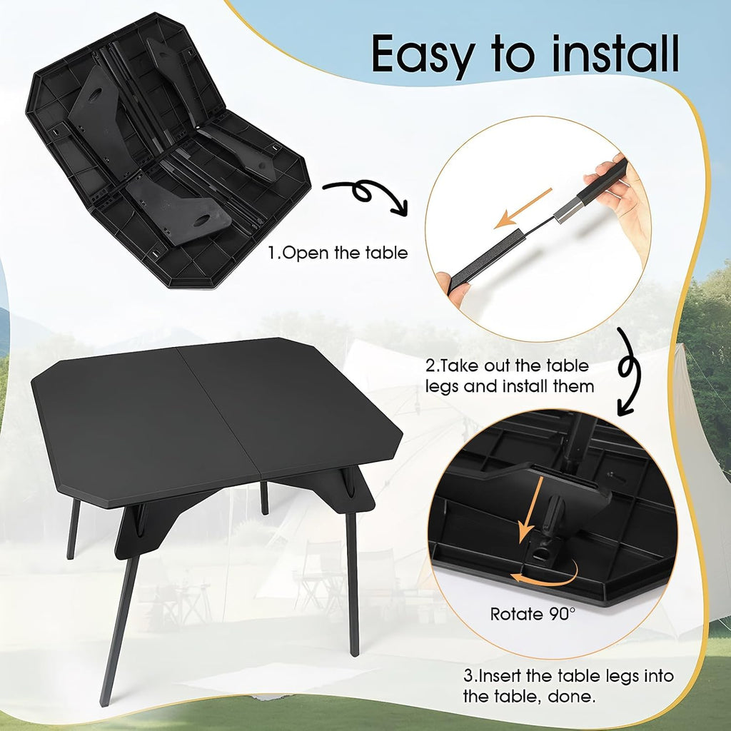ele ELEOPTION Portable Small Folding Camping Table Aluminum Legs Black