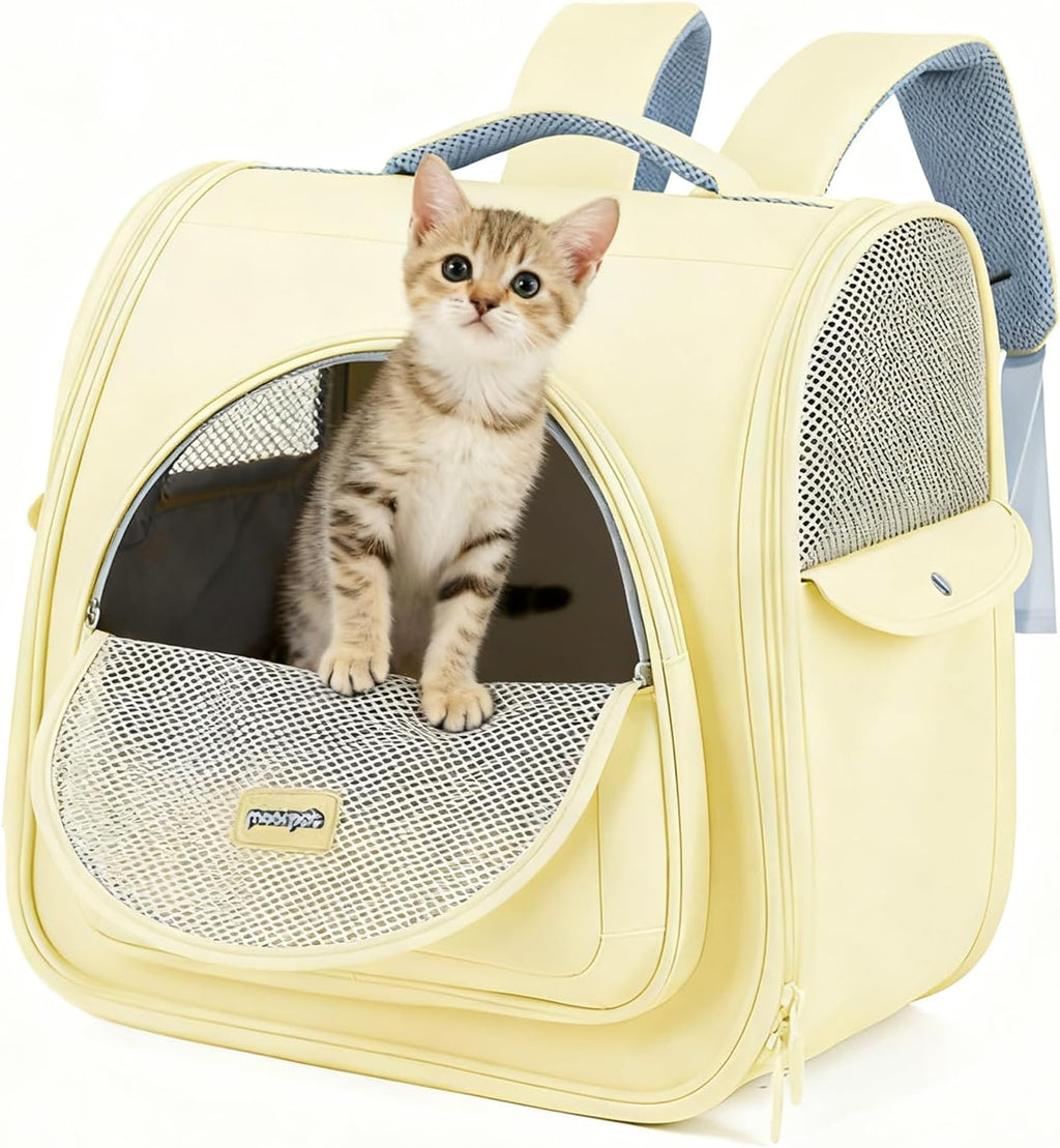 Cat Carrier Backpack,Large Space Animal Carrier Backpacks for Small Dogs Kitten and Medium Cats, Comfort & Safety,Design Reduces Pressure for Travel Outdoor and Vet Visits (Yellow)