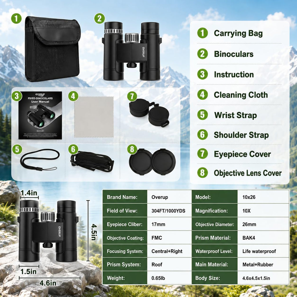 10x26 Compact Binoculars for Adults Travel Cruise Ship Birding Waterproof