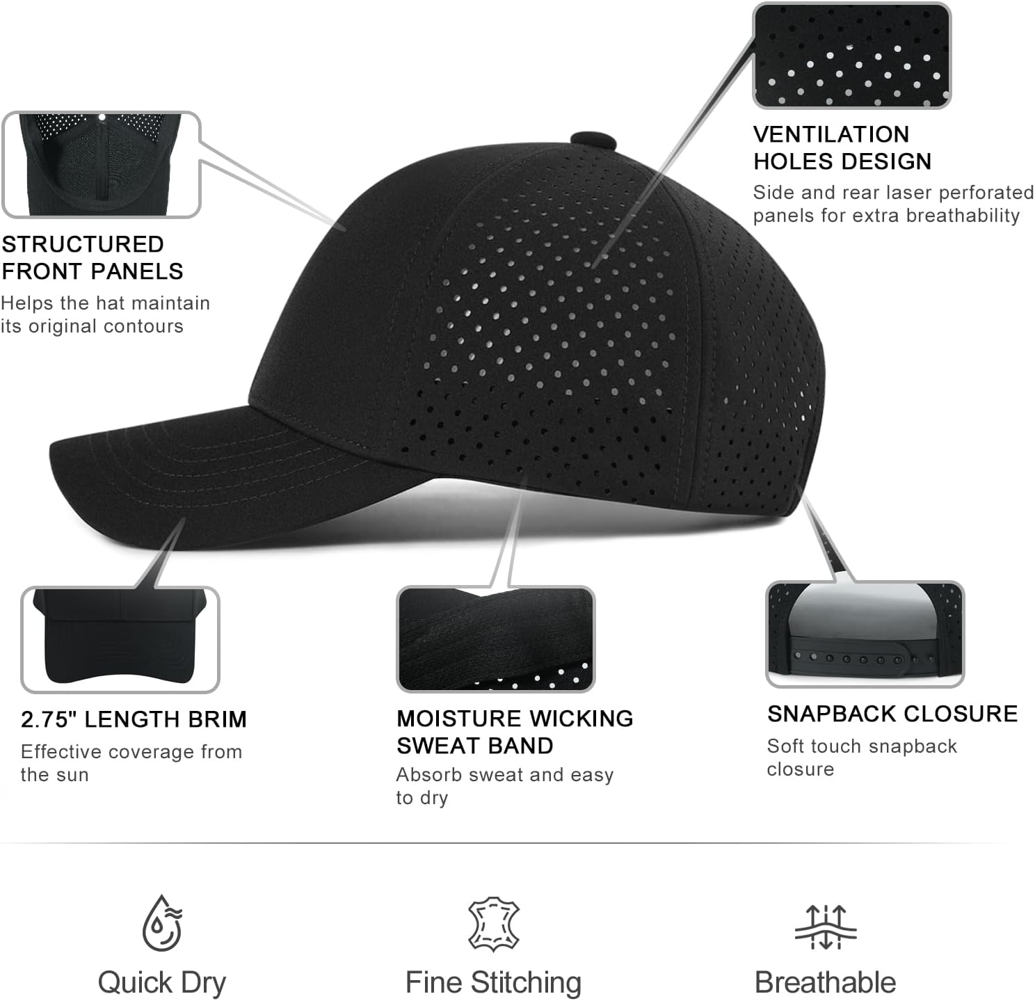 VOBOOM Men Laser Mesh Ball Cap Snapback Baseball Cap