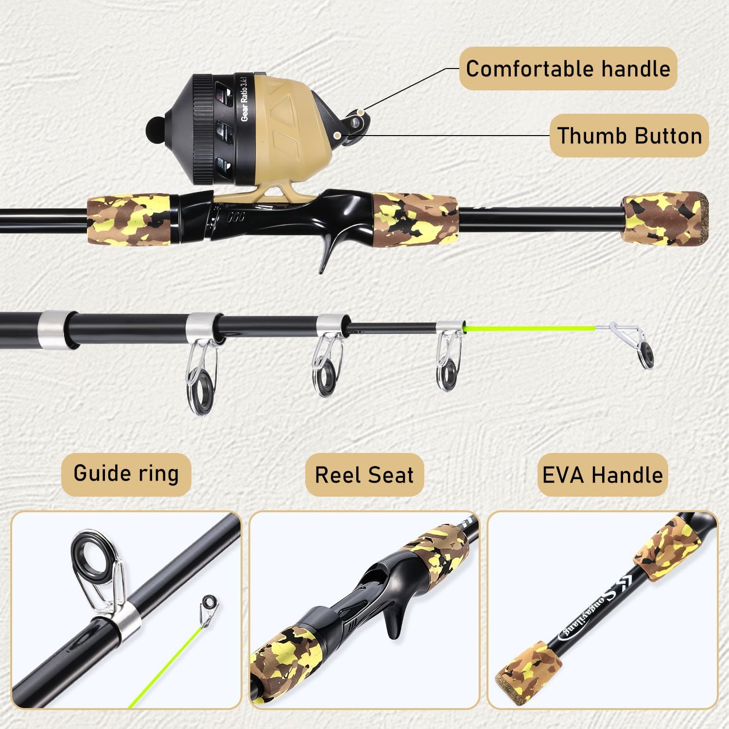 Sougayilang Fishing Rod and Reel Combo,Light Weight Fishing Pole with Spincast Fishing Reel Tackle Bag Lures Good Starter Fishing Kit