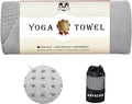 HAPBEAR Non Slip Yoga Mat Towel with Grip Dots, 72" x 24" Hot Yoga Towel - Super Absorbent Microfiber Yoga Towel for Hot Yoga, Bikram, Pilates and Gym Workout - Grey