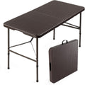 VINGLI 4 FT Plastic Folding Camping Table, Portable in/Outdoor Party Picnic Dining Desk,Garden Soccer Multipurpose Entertaining Activities, Brown