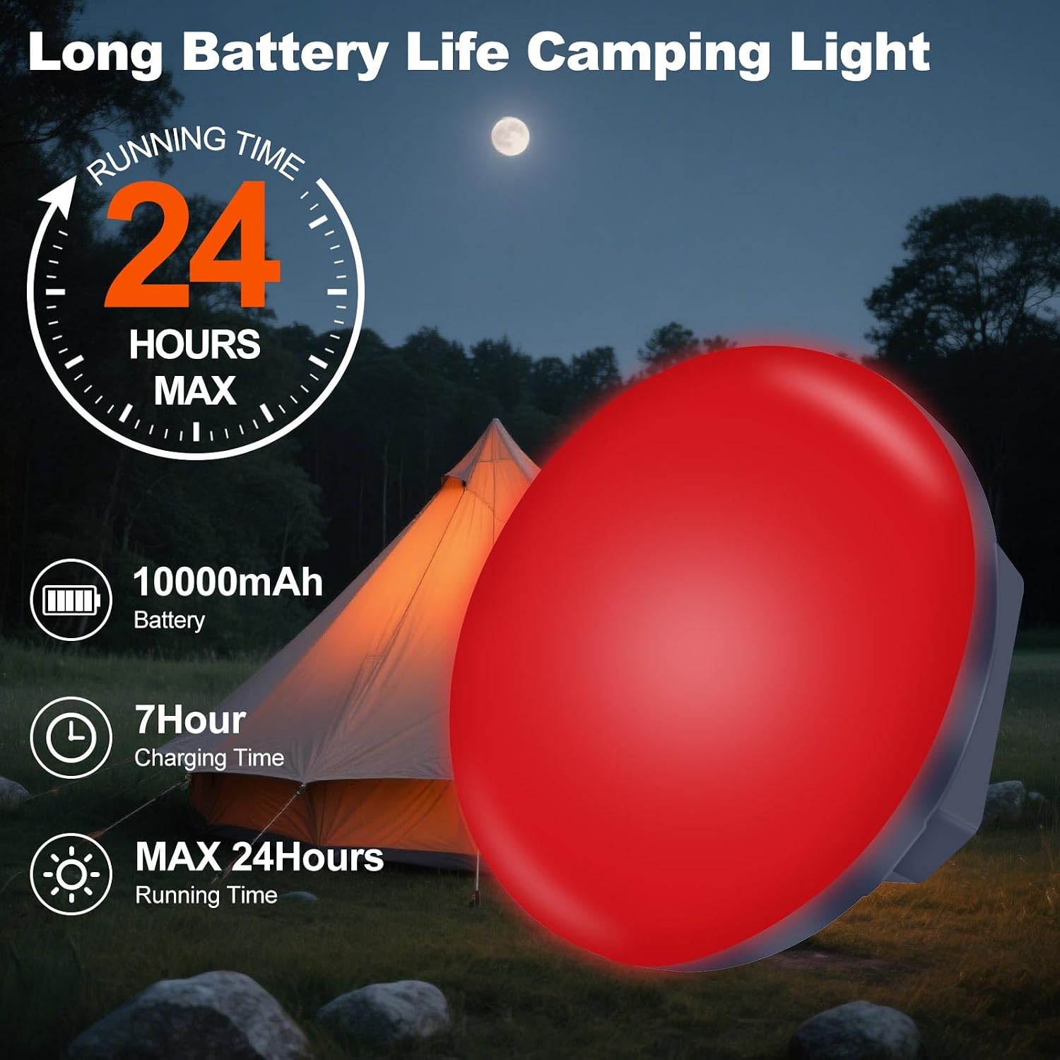 Rechargeable 3000LM Red Light Camping Light Tent Camping Lantern Fishing Lantern