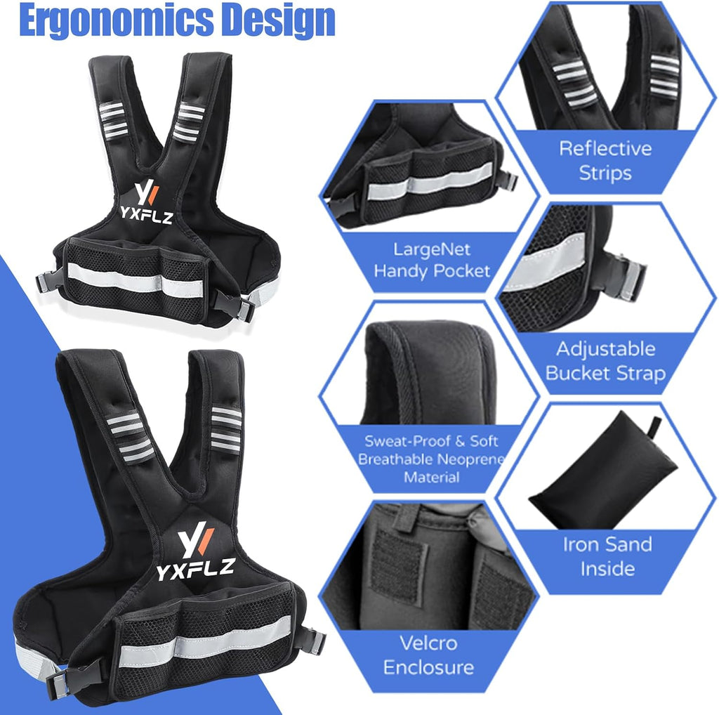 Weighted Vest Women Men - Adjustable Weighted Vest Woman with 6 Ironsand Weights, 4-10lb/11-20lb/21-32lb Vest for Walking, Running, Fitness, Strength Training, Workouts
