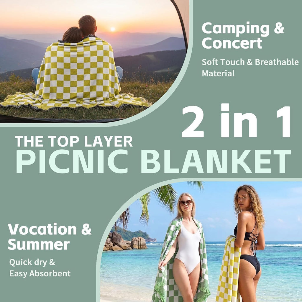 RYCHIC 2 in 1 Extra Large Camping Blanket Outdoor Rug Picnic Yoga Mat Lightweight Car Essential Roadtrip Gadget Rv Accessories Glamping Gear Must Haves Hiking Backpacking Necessities Women Beach Gift