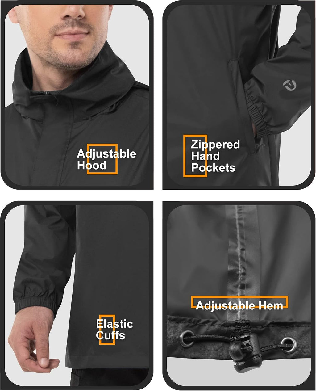 Outdoor Ventures Men's Rain Jacket Waterproof Lightweight Packable Pullover