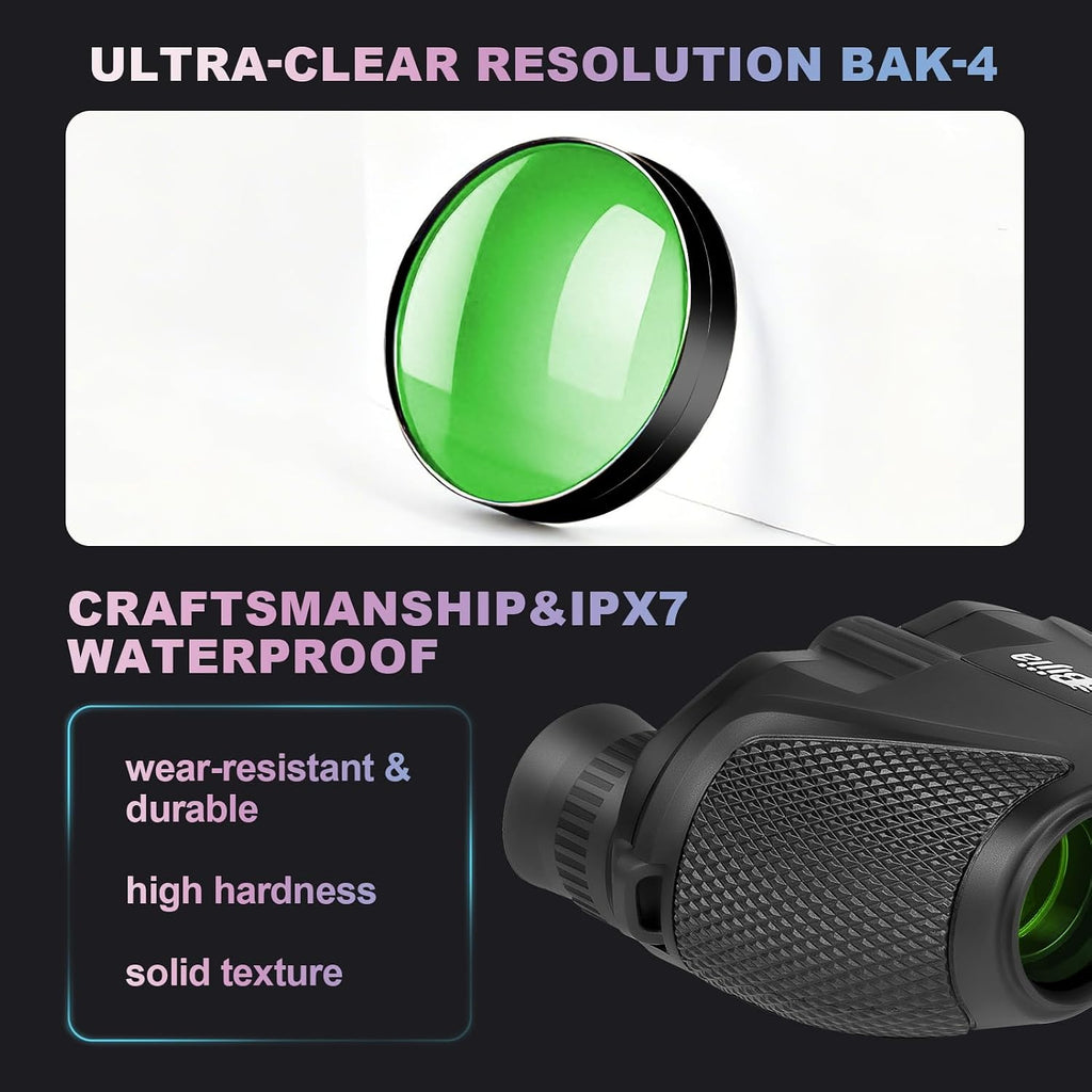 BIJIA 12 x 25 Compact Binoculars for Adults and Kids, Easy Focus Small Binoculars with BAK4 Prism, Large Eyepiece, Waterproof, Low Light Vision for Travel, Hiking, Bird Watching, Hunting, Concerts