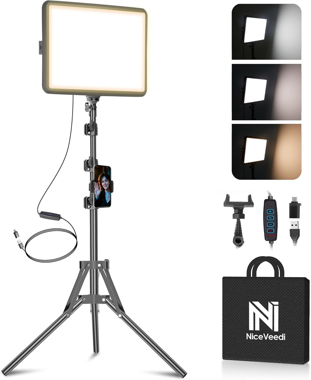 2-Pack Photography Lighting Kit, NiceVeedi 25W LED Video Light Kit, 2900-7000K Dimmable Studio Light with Tripod Stand, 73" Stream Light for Video Recording