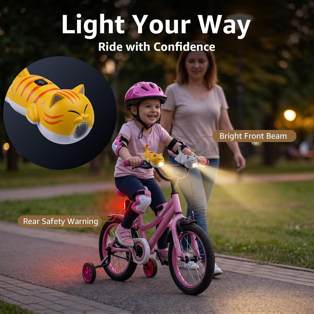 KunHe 2 Pack Cat Bike Lights Front and Back for Kids Rechargeable Set