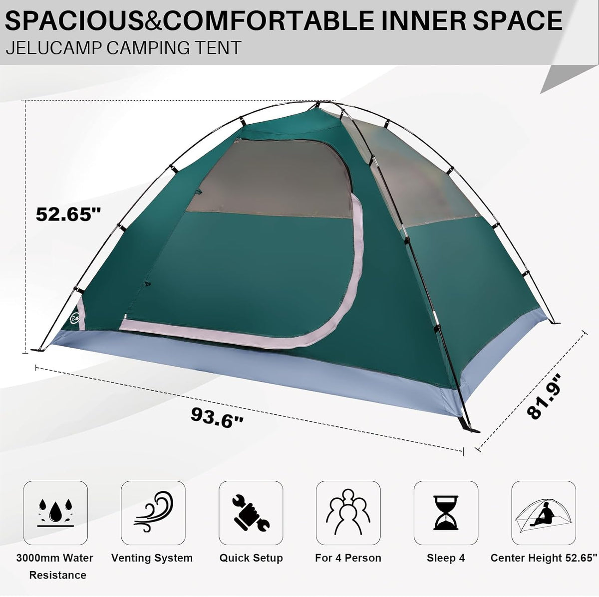 JELUCAMP 1/2/4/6 Person Dome Tents for Camping Lightweight Backpacking Tent