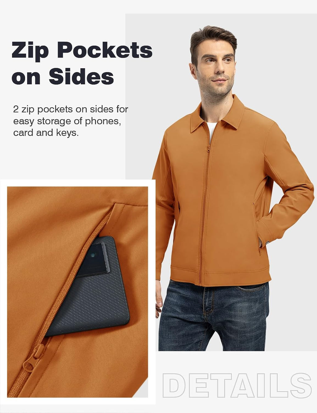 TBMPOY Mens Lightweight Jackets Light Windbreaker Full Zip Casual Work Jacket Golf Business Fall Track Coat with Pockets