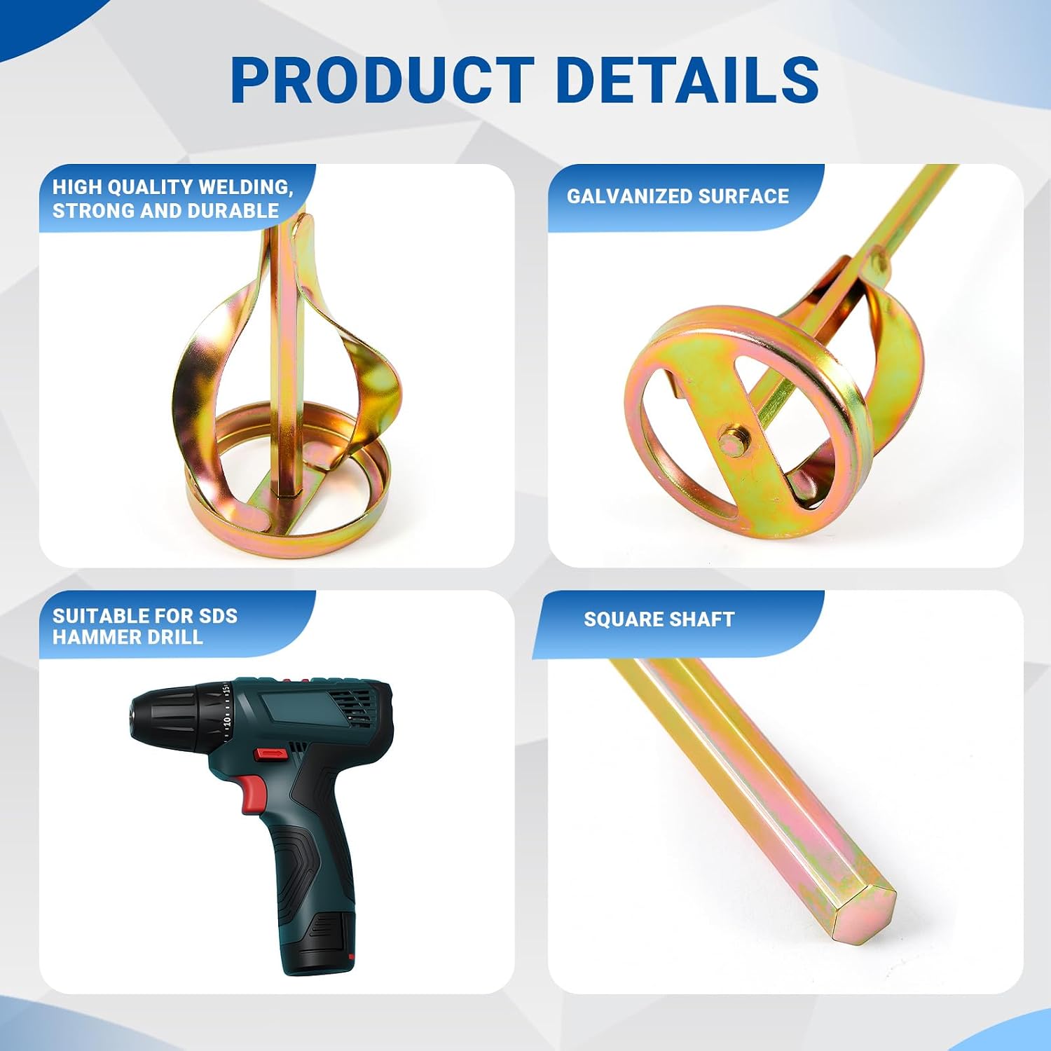 MorningRo 3 Pack Paint Mixer for Drill, Concrete Cement Mixer, Gold