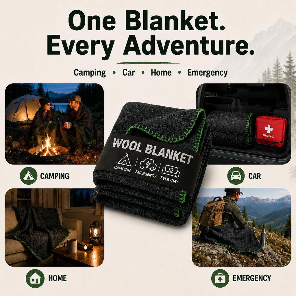 JMR Wool Camping Blanket, Fire Retardant Military Throw, Grey (66x90)