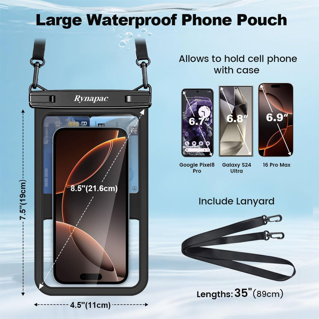 Rynapac Waterproof Phone Pouch Up to 8.5", 2Pack IPX8 Waterproof Phone Case