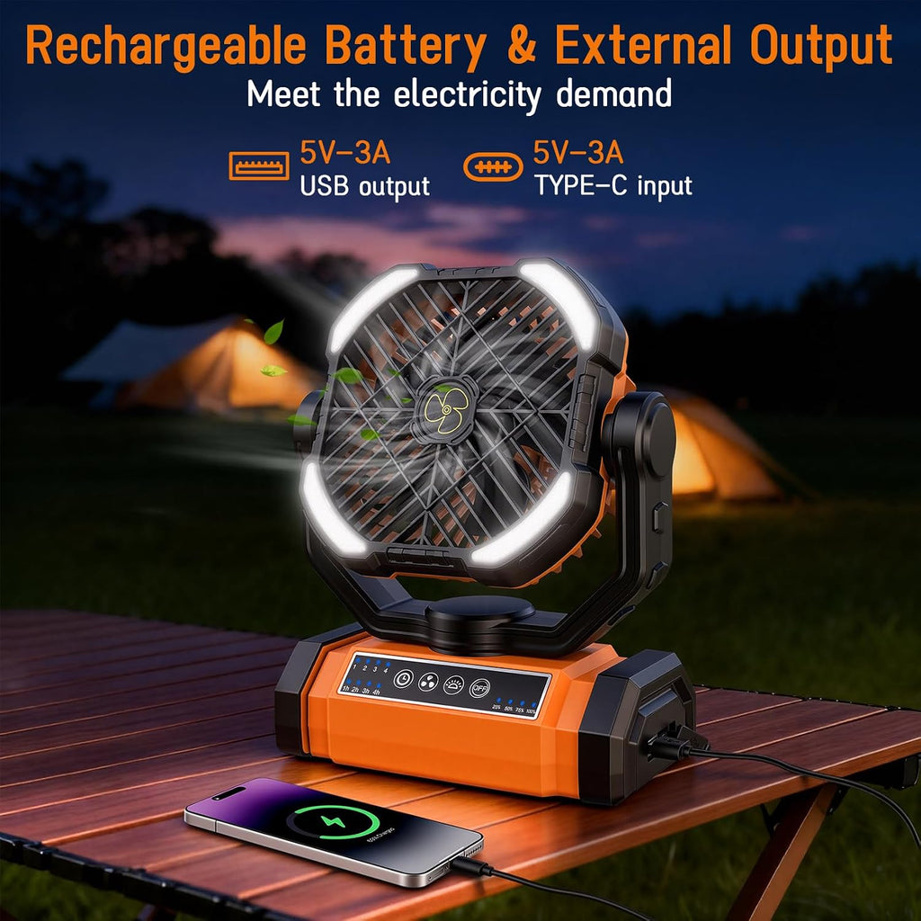 UUYEE Camping Fan Rechargeable, Battery Powered Fans - Orange