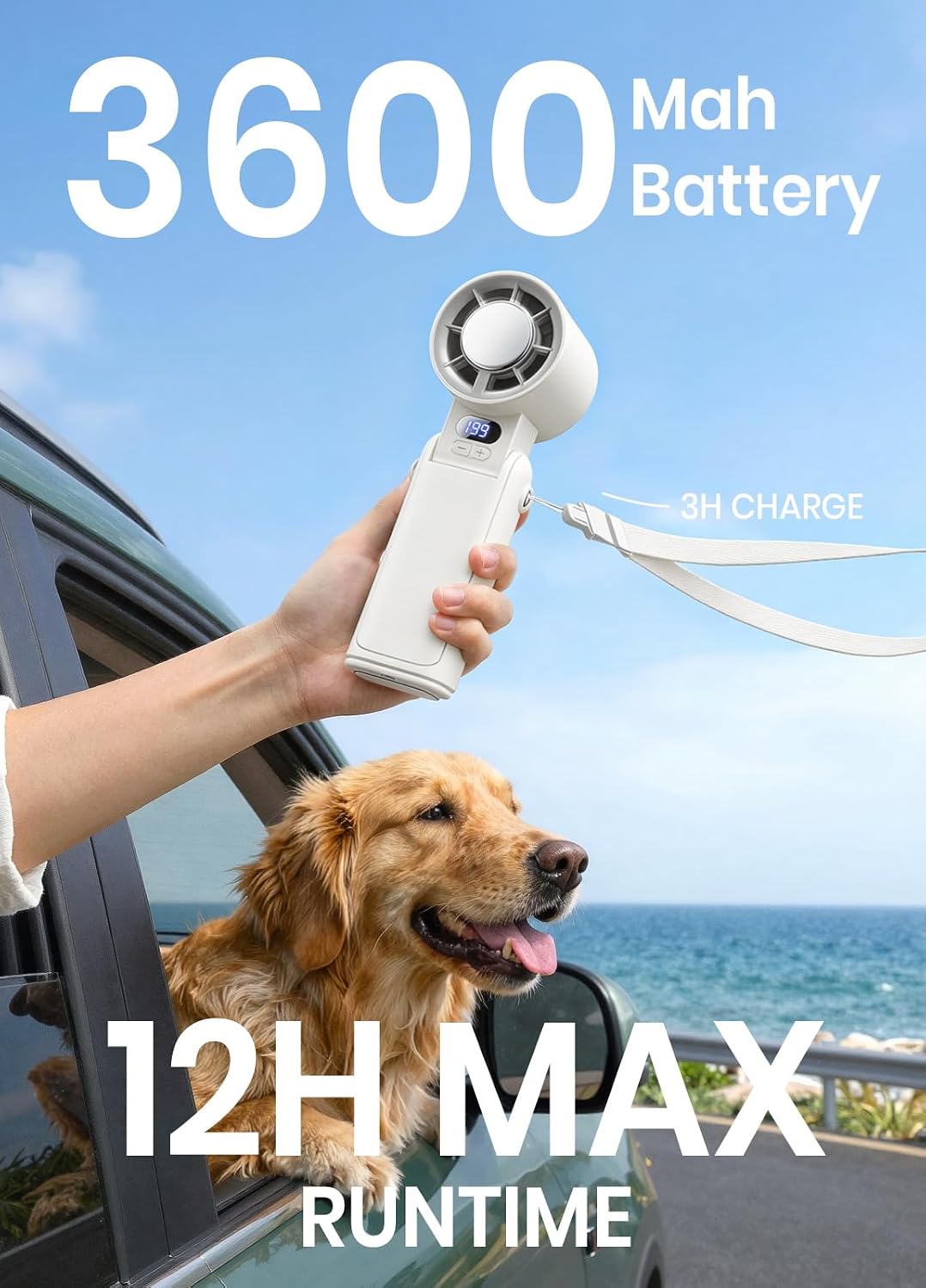 Portable Handheld Turbo Fan, 1-199 Speed Adjustable, White