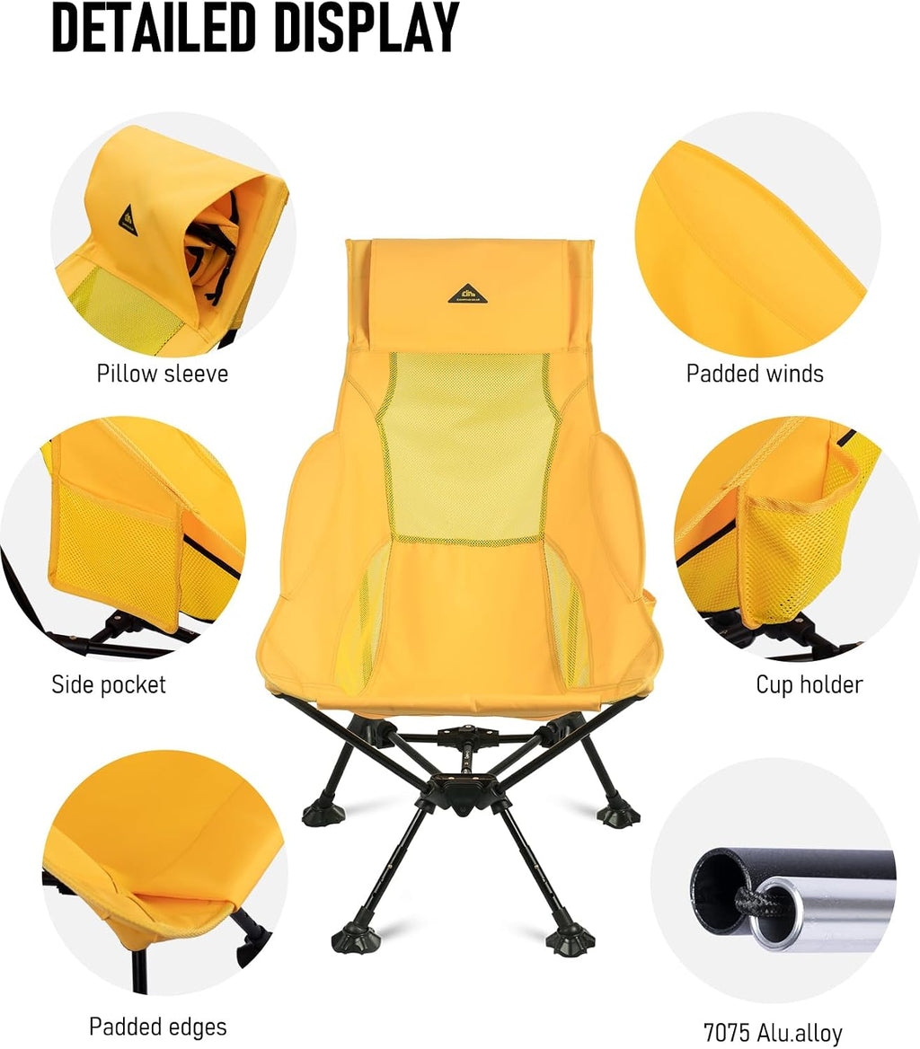 iClimb Ultralight Compact Folding Anti-Sinking Chair, High Back, Yellow
