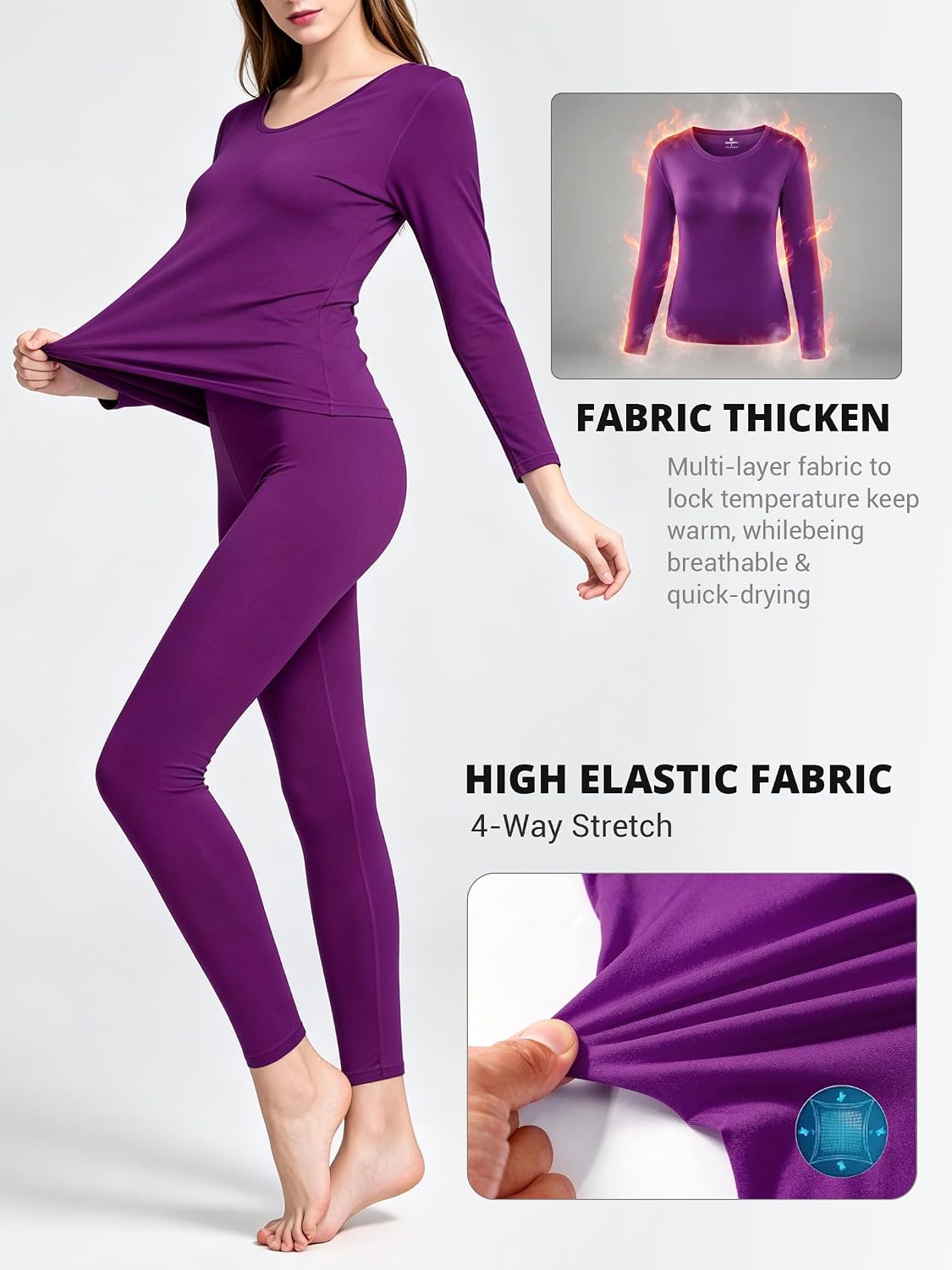 Women's Thermal Underwear Base Layer with Fleece Lined Winter Cold Weather