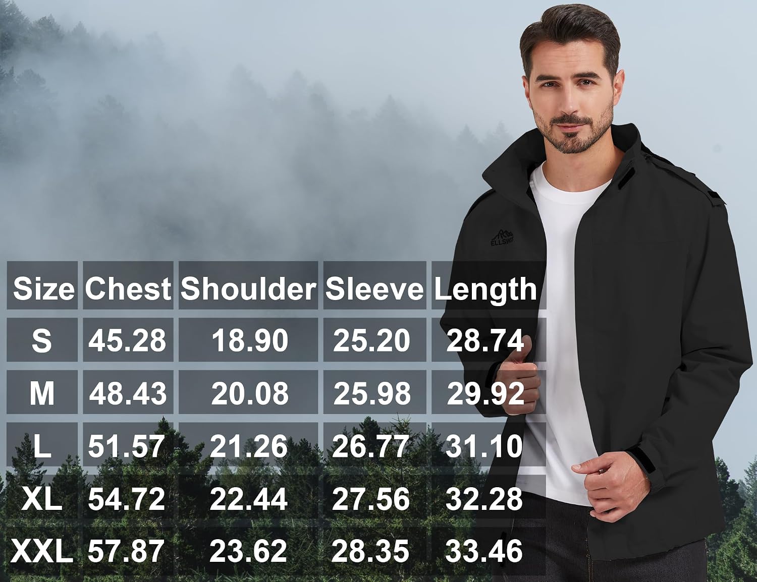 ELLSWOS Men's Lightweight Waterproof Rain Jacket with Detachable Hood
