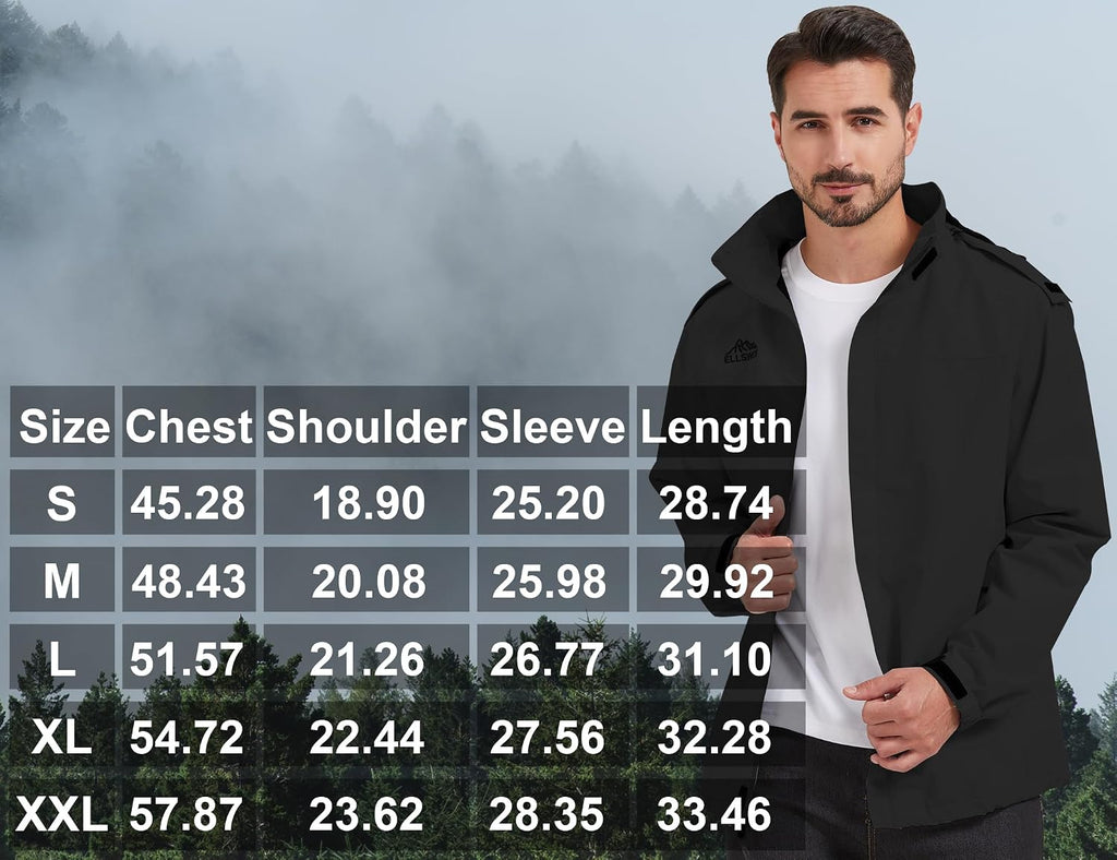 ELLSWOS Men's Lightweight Waterproof Rain Jacket with Detachable Hood