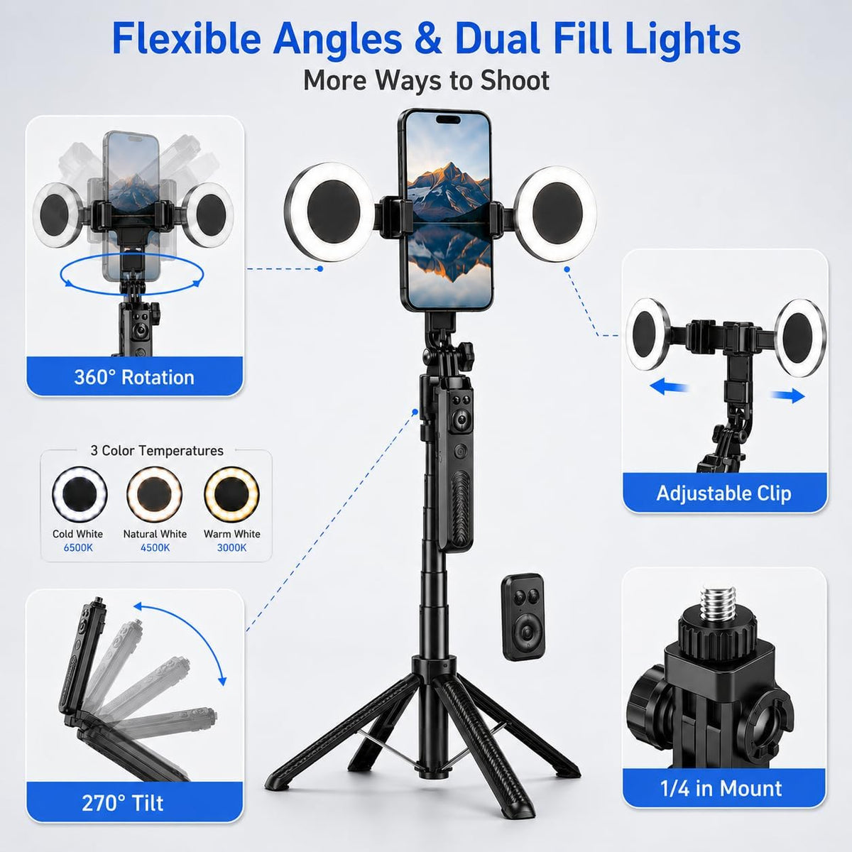 Tripod for iPhone, Black 70.9 in Auto Face Tracking Selfie Stick for iPhone
