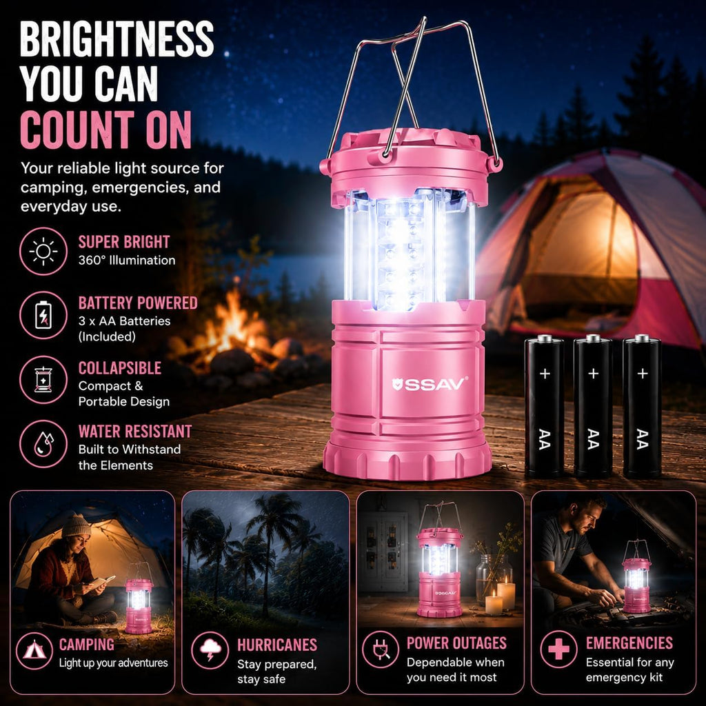 SSAV Battery Powered LED Lanterns (Batteries Included) (2 Pack Pink)